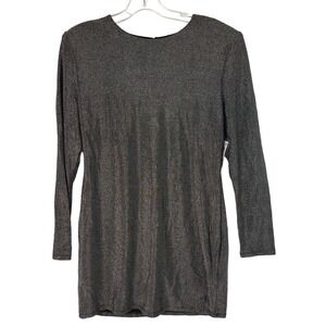 Bar III Dress Women Large Silver Glitter Long Sleeve Mini Party Cocktail Holiday